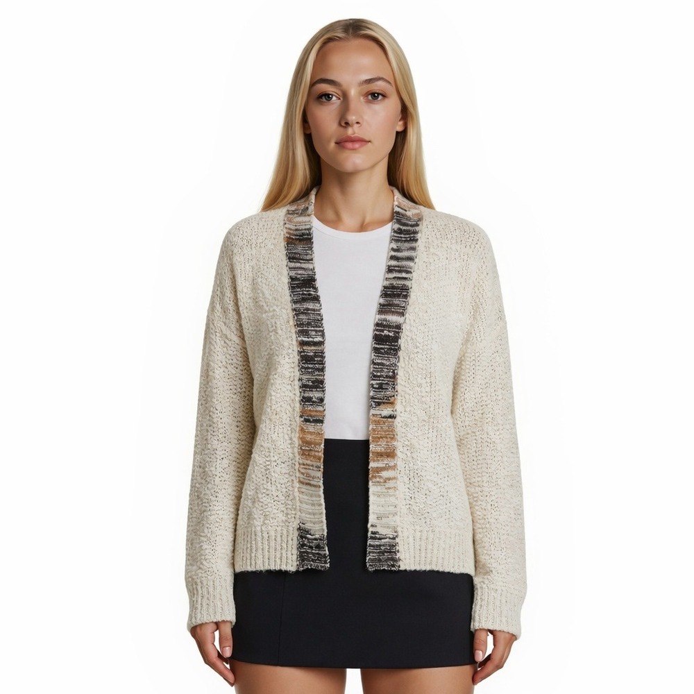 POL Anthropologie Cardigan Sweater Women's Size Medium Cream Textured Open Front